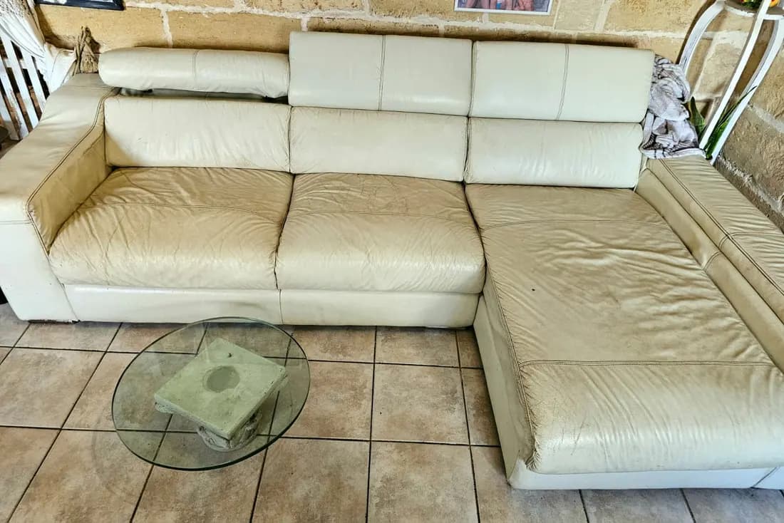 cream leather chaise sofa before cleaning by ARA Clean Malta