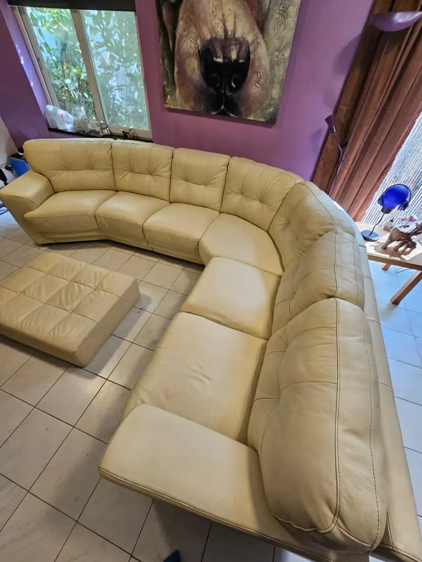 Cream leather corner sofa after cleaning by ARA Clean Malta
