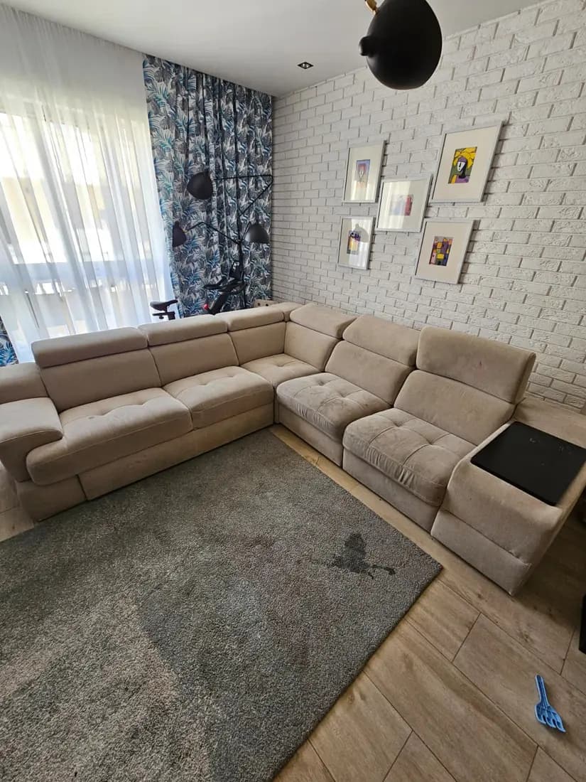 beige fabric corner sofa before cleaning by ARA Clean Malta