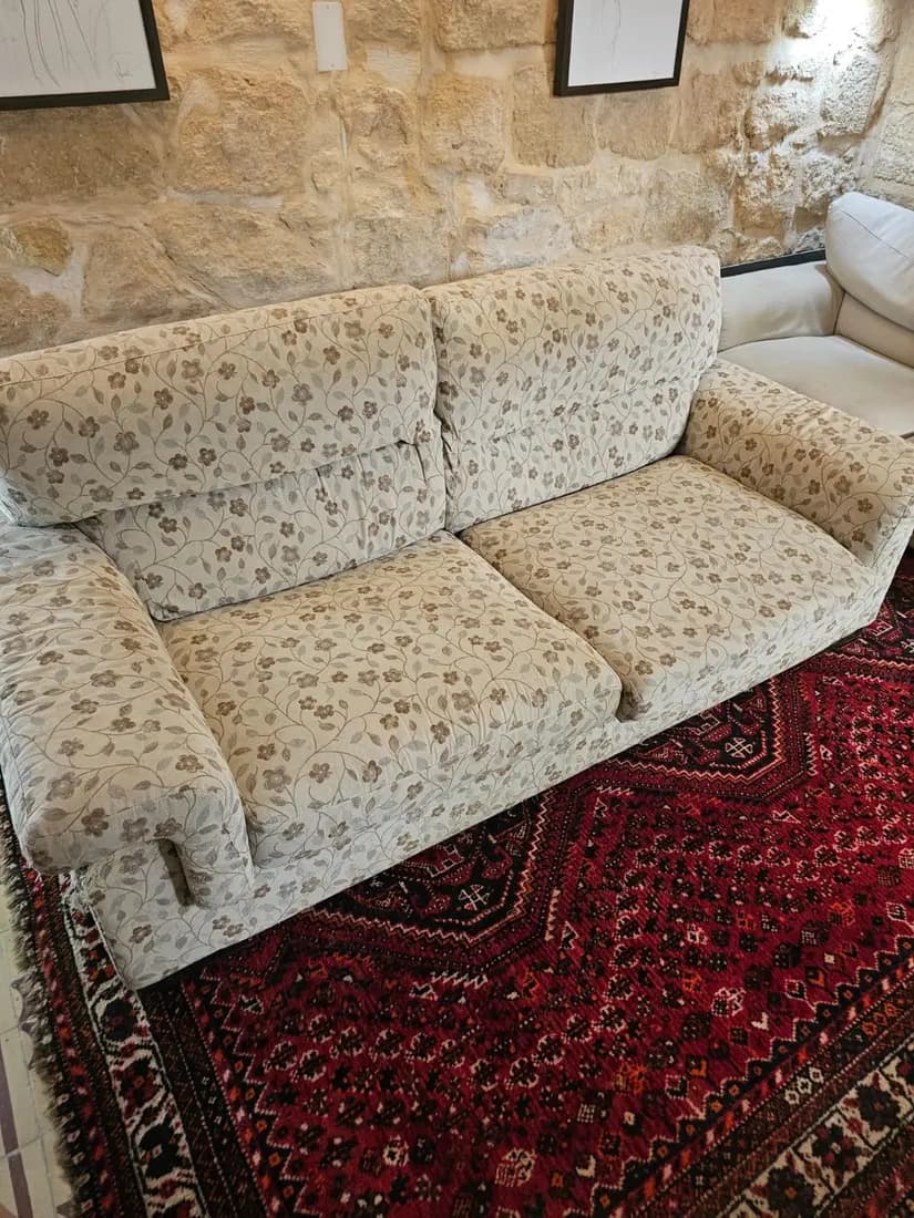 floral fabric sofa before cleaning by ARA Clean Malta