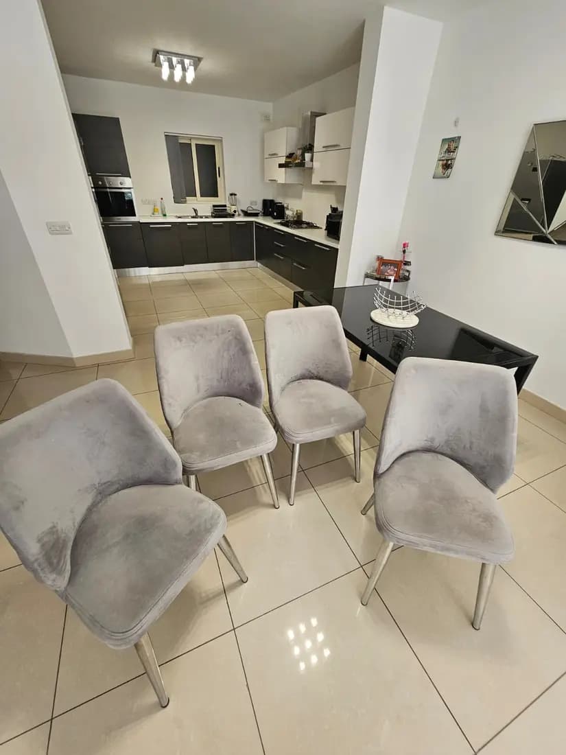 grey velvet dining chairs before cleaning by ARA Clean Malta