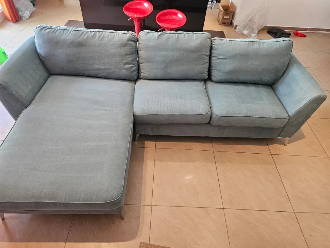 sage fabric chaise sofa after cleaning by ARA Clean Malta