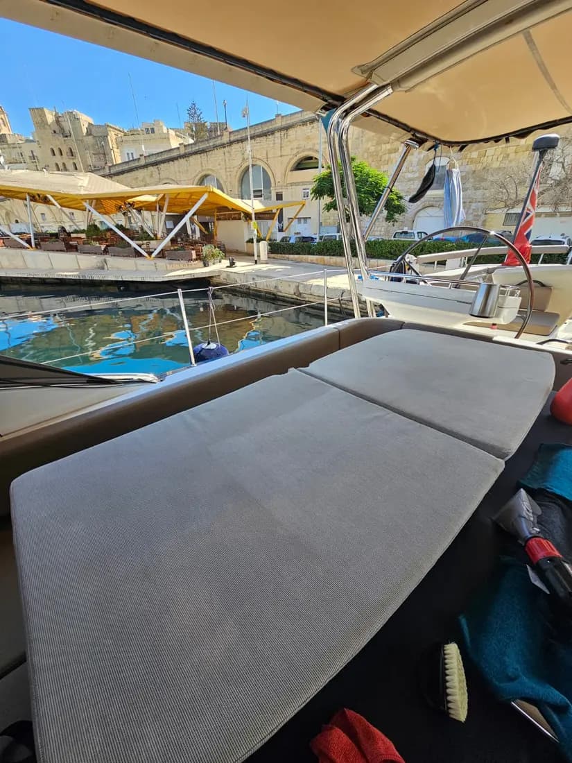 Yacht sun pad cushions cleaned on board by ARA Clean Malta